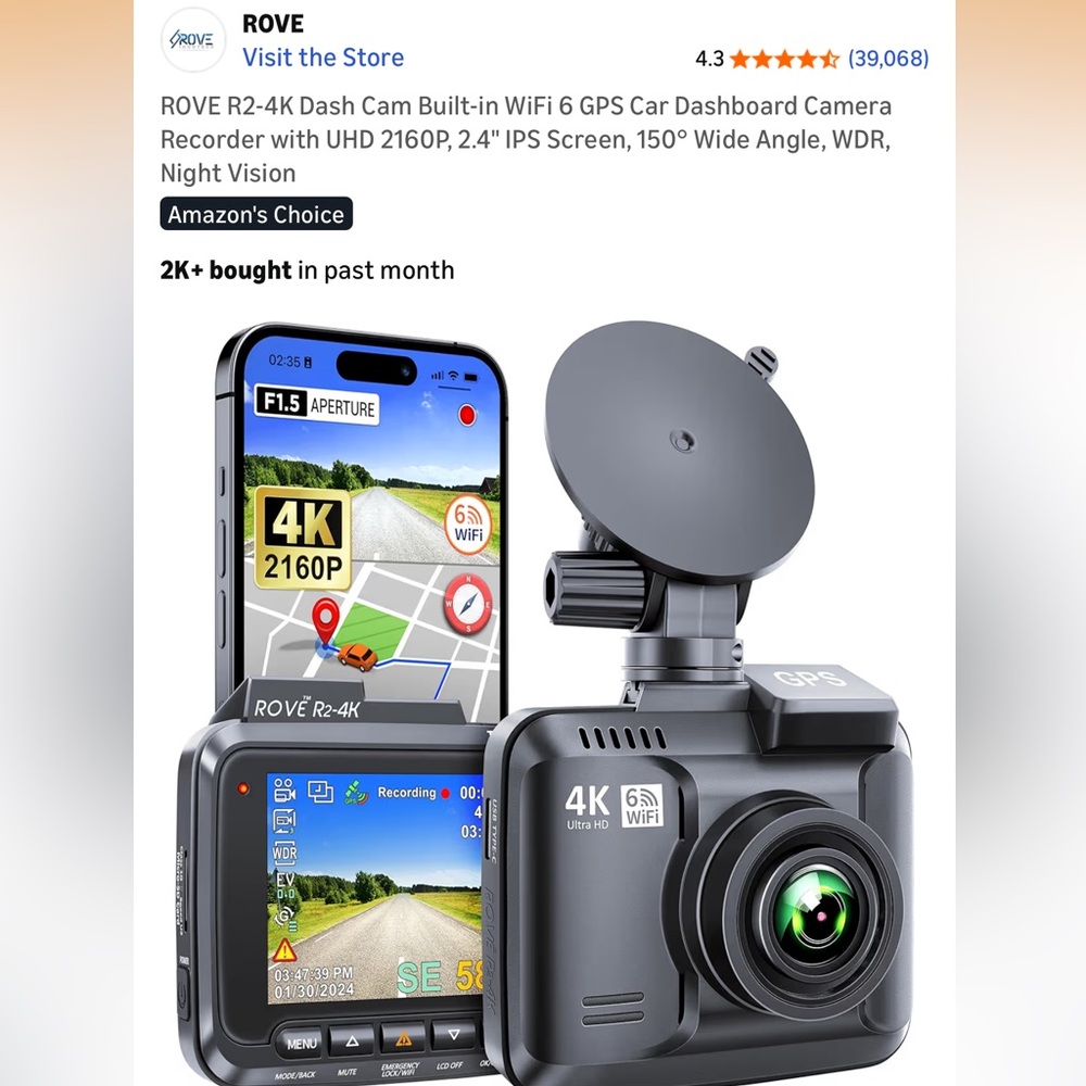 ROVE R2-4K Ultra HD Dash Cam - Black SD Card Included